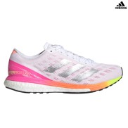 adidas Adizero Boston 9 Women's Shoes, White/Silver/Pink