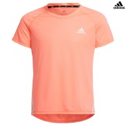 adidas AeroReady Training 3-Stripes Girls Tee, Acid Red/White