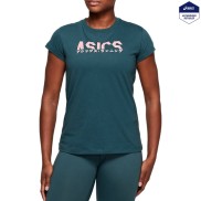 Asics Katakana Graphic Women's Tee, Blue/Peach