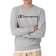 Champion Script Logo Heavy Terry Sweatshirt, Light Grey